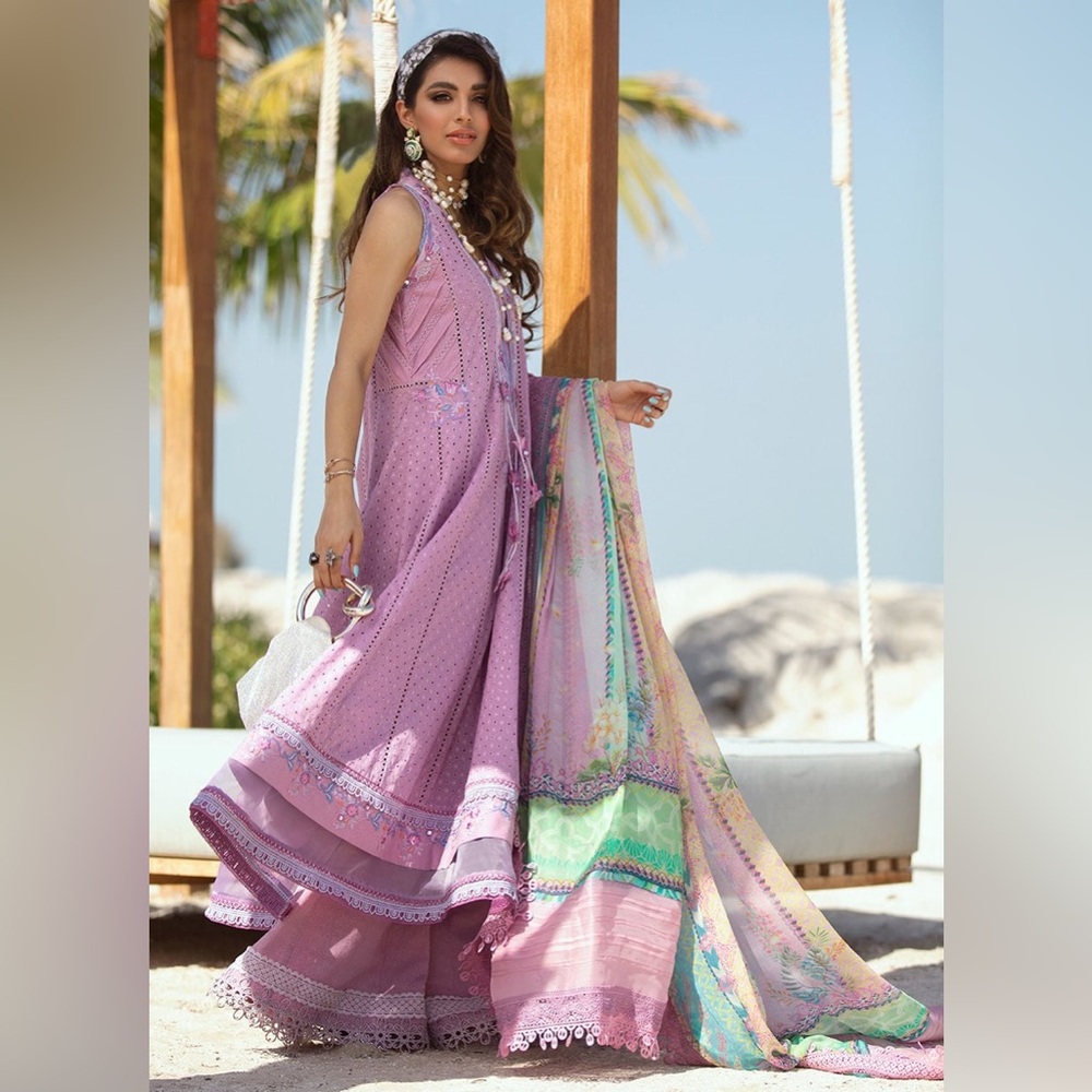 Farah Talib Aziz | Size L | Embroidered Anarkali + Matching Pants + Dupatta - Picture 2 of 7
